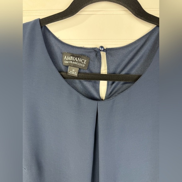 Ambiance women’s navy blue sheer sleeved tunic dress top. Size M. - Picture 3 of 5